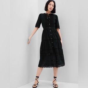 NWT GAP Black Lace Button-Up Midi Dress - Large
